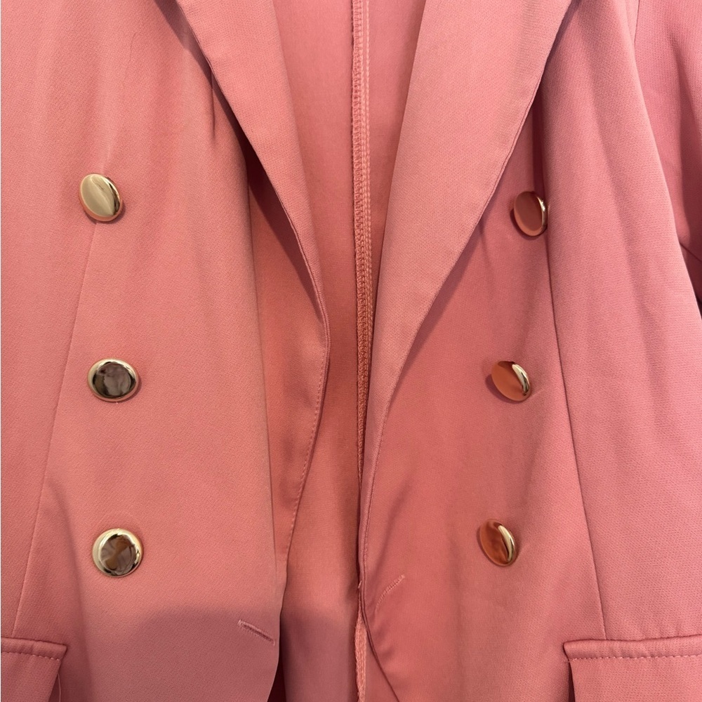 Pink Double Breasted Blazer Jacket Gold Button Long Sleeve Size S - Picture 2 of 4